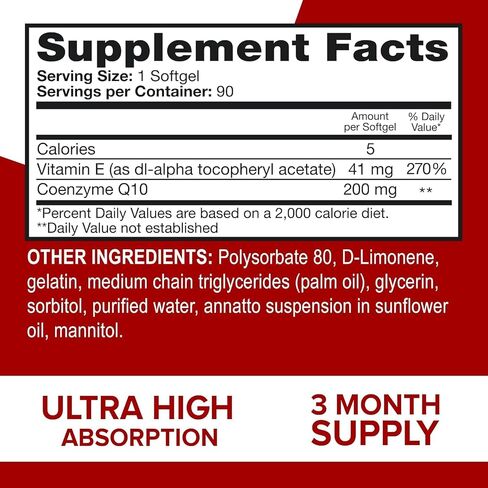 Qunol CoQ10 200mg Softgels, Ultra CoQ10 - Ultra High Absorption Coenzyme Q10 Supplements - Antioxidant Supplement for Vascular and Heart Health & Energy Production, 3 month supply, 90 Count in Saudi Arabia