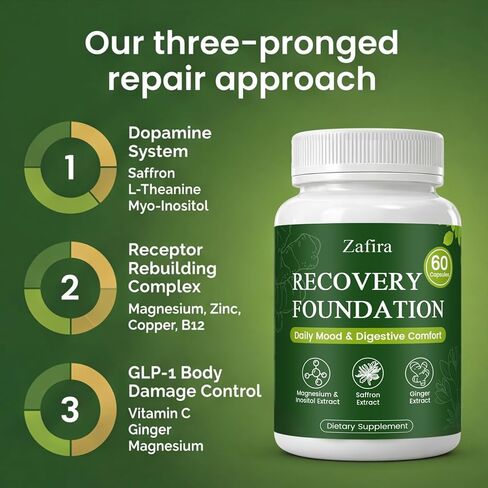 Zafira Recovery Foundation Capsules with Saffron Extract, Myo-Inositol, Magnesium & Ginger Extract for Mood Support, Energy & Focus, Digestive Comfort, Non-GMO, 60 Capsules in Kuwait