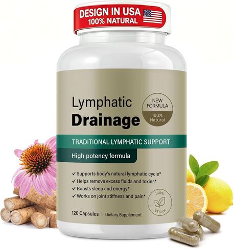 Lymphatic Drainage Supplements, Lymphatic Drainage Capsules for Immune Health & Fluid Balance – Natural Herbal with Echinacea, Dandelion & Burdock Root, Non-GMO, Vegan, Gluten Free - 120 Capsules in Saudi Arabia
