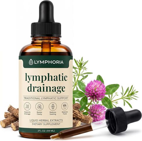 Lymphatic Drainage Drops for Bloat Relief & De-Puff – Cleavers, Red Clover, Stillingia Root & Prickly Ash Bark – Lymph Node Detox Cleanse, Fluid Retention – Alcohol-Free, Vegan, 2 Fl Oz in Saudi Arabia