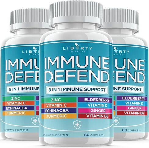 8 in 1 Immune Defense Support, Immunity Vitamins Supplement Booster Zinc 50mg, Vitamin C Elderberry VIT D3 5000 IU, Turmeric Curcumin & Ginger, Echinacea - Allergy Relief for Kids Adults (2 Pack) in Saudi Arabia