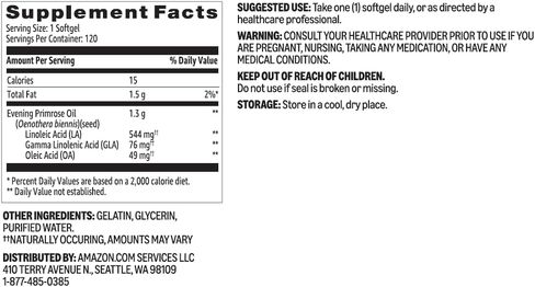 Amazon Basics Primrose Oil Women's Health Softgels, 1,300 mg, 120 Count in Kuwait