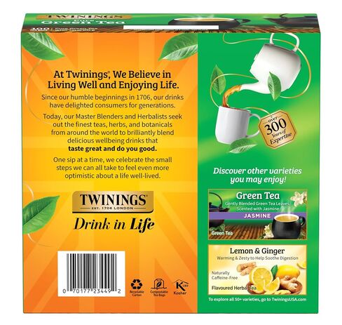 Twinings Pure Green Tea Individually Wrapped Bags, 100 Count (Pack of 1), Smooth & Refreshing, Caffeinated, Enjoy Hot or Iced, 100 Teabags in Saudi Arabia