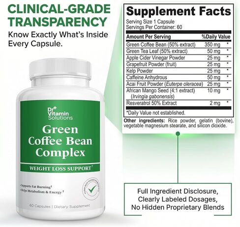 Green Coffee Bean Extract 350 mg – Weight Loss Support, Metabolism & Energy Booster with Green Tea, Apple Cider Vinegar, Grapefruit, Kelp & Acai – Fat Burning Formula, Non-GMO, 60 Capsules in Saudi Arabia
