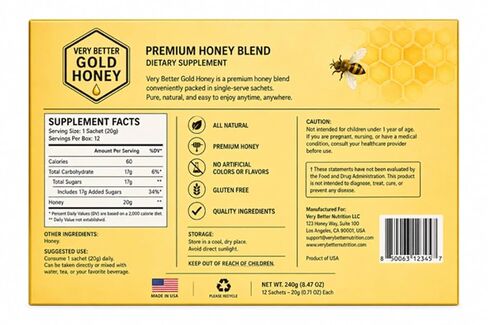 Very Better than Gold Honey Packets for Men - 12 Pack 20g Each - Premium Herbal Blend with Black Ginger & Ginseng - Natural Energy Vitality & Stamina Support - No Spill Sachet in Kuwait