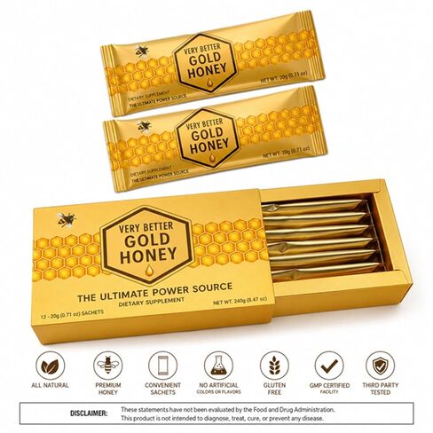 Very Better than Gold Honey Packets for Men - 12 Pack 20g Each - Premium Herbal Blend with Black Ginger & Ginseng - Natural Energy Vitality & Stamina Support - No Spill Sachet in Kuwait