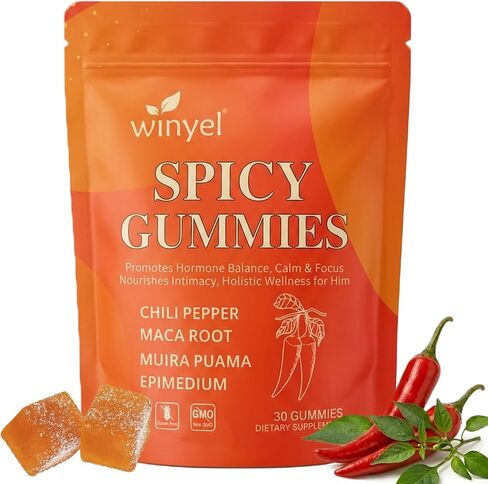 Spicy Gummies Cubes - Hot Peach Flavor - Chili Pepper, Maca Root & Muira Puama - Herbal Supplement for Energy, Mood & Vitality - Romantic Mood Enhancer for Couples in Saudi Arabia