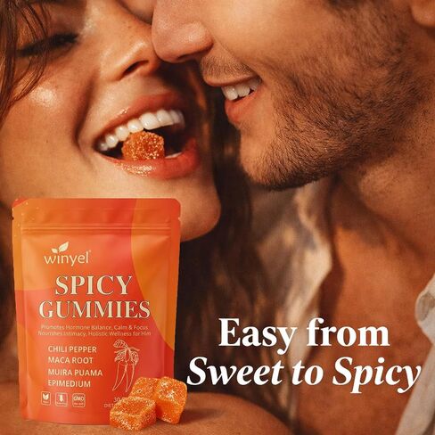 Spicy Gummies Cubes - Hot Peach Flavor - Chili Pepper, Maca Root & Muira Puama - Herbal Supplement for Energy, Mood & Vitality - Romantic Mood Enhancer for Couples in Saudi Arabia