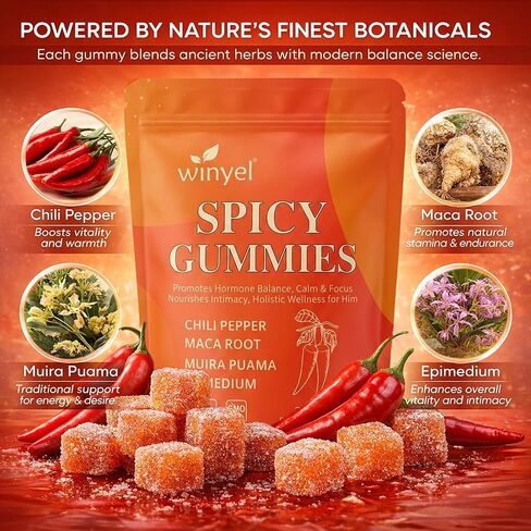 Spicy Gummies Cubes - Hot Peach Flavor - Chili Pepper, Maca Root & Muira Puama - Herbal Supplement for Energy, Mood & Vitality - Romantic Mood Enhancer for Couples in Saudi Arabia
