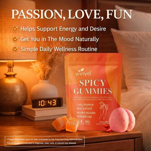 Spicy Gummies Cubes - Hot Peach Flavor - Chili Pepper, Maca Root & Muira Puama - Herbal Supplement for Energy, Mood & Vitality - Romantic Mood Enhancer for Couples in Saudi Arabia