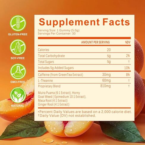 Spicy Gummies Cubes - Hot Peach Flavor - Chili Pepper, Maca Root & Muira Puama - Herbal Supplement for Energy, Mood & Vitality - Romantic Mood Enhancer for Couples in Saudi Arabia