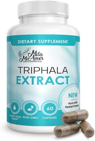 Mila Miamor Triphala Extract Capsules 750mg - Digestive Support, Gut Health and Colon Function - Ayurvedic Herbal Supplement with Amla, Harad and Bahera - Vegan, Non-GMO, Made in USA - 60 Capsules in Saudi Arabia