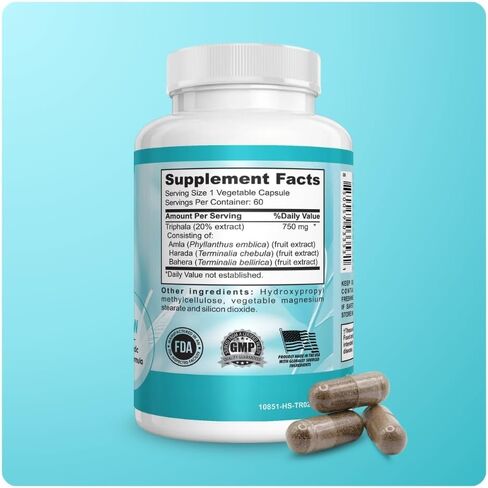 Mila Miamor Triphala Extract Capsules 750mg - Digestive Support, Gut Health and Colon Function - Ayurvedic Herbal Supplement with Amla, Harad and Bahera - Vegan, Non-GMO, Made in USA - 60 Capsules in Saudi Arabia