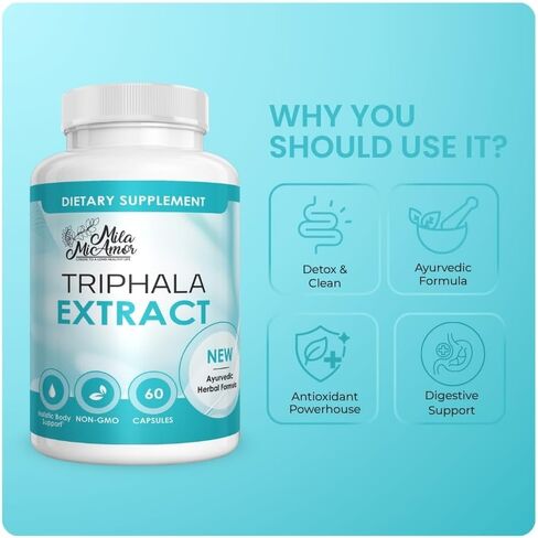 Mila Miamor Triphala Extract Capsules 750mg - Digestive Support, Gut Health and Colon Function - Ayurvedic Herbal Supplement with Amla, Harad and Bahera - Vegan, Non-GMO, Made in USA - 60 Capsules in Saudi Arabia