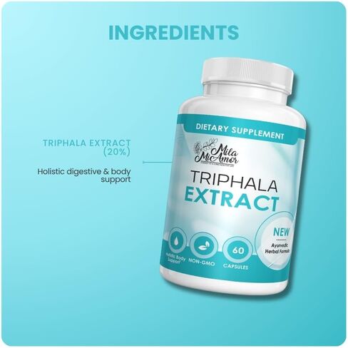 Mila Miamor Triphala Extract Capsules 750mg - Digestive Support, Gut Health and Colon Function - Ayurvedic Herbal Supplement with Amla, Harad and Bahera - Vegan, Non-GMO, Made in USA - 60 Capsules in Saudi Arabia