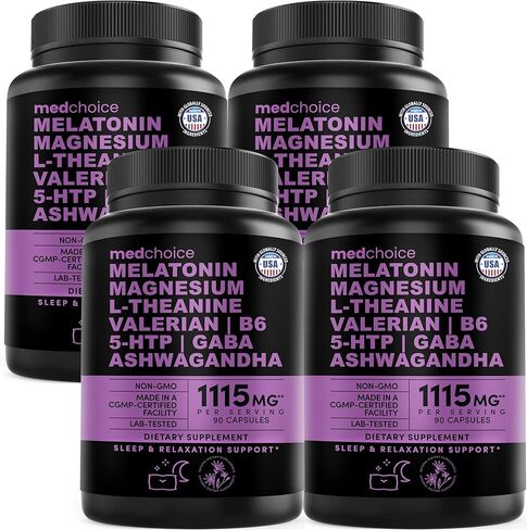 12-in-1 Melatonin Sleep Capsules - Natural Sleep Aids for Adults with Melatonin 5mg and Magnesium Glycinate 500mg, Sleep Aid with Ashwagandha, L Theanine, Valerian Root, GABA, 5-HTP (90ct, Pack of 1) in Saudi Arabia