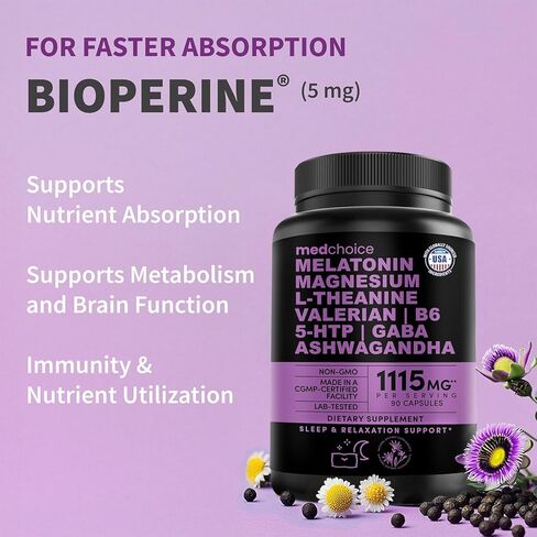 12-in-1 Melatonin Sleep Capsules - Natural Sleep Aids for Adults with Melatonin 5mg and Magnesium Glycinate 500mg, Sleep Aid with Ashwagandha, L Theanine, Valerian Root, GABA, 5-HTP (90ct, Pack of 1) in Saudi Arabia