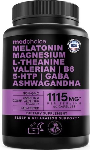12-in-1 Melatonin Sleep Capsules - Natural Sleep Aids for Adults with Melatonin 5mg and Magnesium Glycinate 500mg, Sleep Aid with Ashwagandha, L Theanine, Valerian Root, GABA, 5-HTP (90ct, Pack of 1) in Saudi Arabia