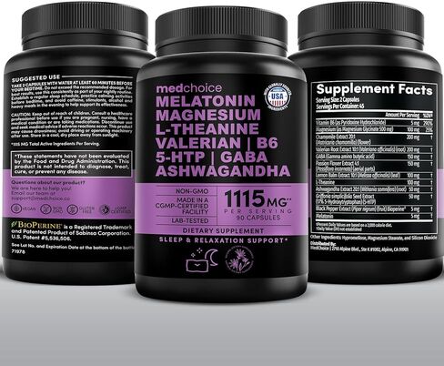 12-in-1 Melatonin Sleep Capsules - Natural Sleep Aids for Adults with Melatonin 5mg and Magnesium Glycinate 500mg, Sleep Aid with Ashwagandha, L Theanine, Valerian Root, GABA, 5-HTP (90ct, Pack of 1) in Saudi Arabia