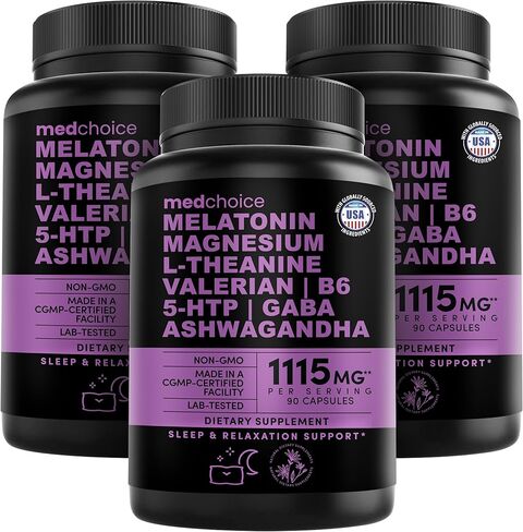 12-in-1 Melatonin Sleep Capsules - Natural Sleep Aids for Adults with Melatonin 5mg and Magnesium Glycinate 500mg, Sleep Aid with Ashwagandha, L Theanine, Valerian Root, GABA, 5-HTP (90ct, Pack of 1) in Saudi Arabia