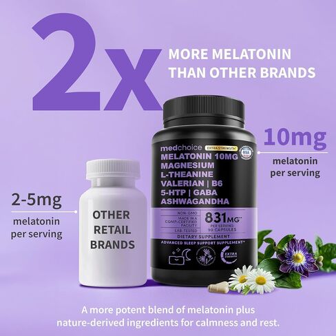 12-in-1 Melatonin Sleep Extra Strength Capsules - 10mg Melatonin Extra Strength with Magnesium and Balanced Blend of Ashwagandha, GABA, Chamomile Extract, L-Theanine & Valerian Root 10:1 Extract 90ct in Saudi Arabia