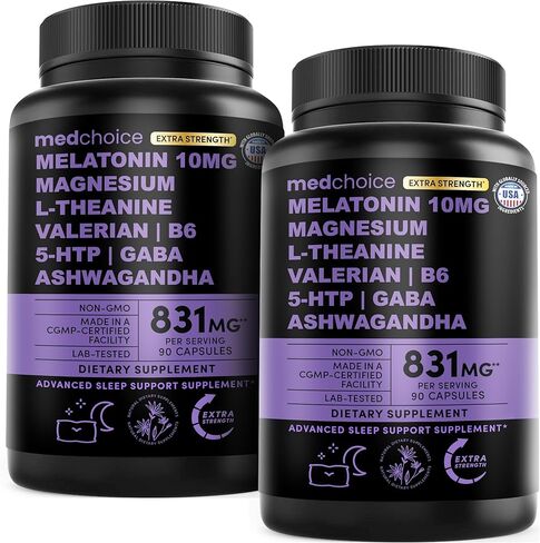 12-in-1 Melatonin Sleep Extra Strength Capsules - 10mg Melatonin Extra Strength with Magnesium and Balanced Blend of Ashwagandha, GABA, Chamomile Extract, L-Theanine & Valerian Root 10:1 Extract 90ct in Saudi Arabia
