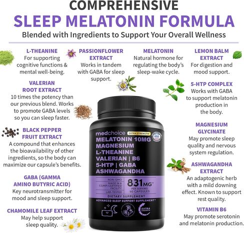 12-in-1 Melatonin Sleep Extra Strength Capsules - 10mg Melatonin Extra Strength with Magnesium and Balanced Blend of Ashwagandha, GABA, Chamomile Extract, L-Theanine & Valerian Root 10:1 Extract 90ct in Saudi Arabia