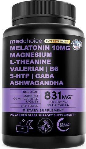 12-in-1 Melatonin Sleep Extra Strength Capsules - 10mg Melatonin Extra Strength with Magnesium and Balanced Blend of Ashwagandha, GABA, Chamomile Extract, L-Theanine & Valerian Root 10:1 Extract 90ct in Saudi Arabia