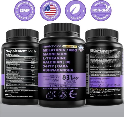 12-in-1 Melatonin Sleep Extra Strength Capsules - 10mg Melatonin Extra Strength with Magnesium and Balanced Blend of Ashwagandha, GABA, Chamomile Extract, L-Theanine & Valerian Root 10:1 Extract 90ct in Saudi Arabia