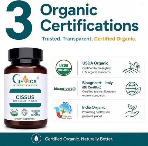 Cissus Quadrangularis – USDA Organic, 1500 mg per Serving, Whole Herb, No Extract, NPOP & BioAgriCert Certified, 90 Vegan Caplets in Saudi Arabia