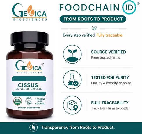 Cissus Quadrangularis – USDA Organic, 1500 mg per Serving, Whole Herb, No Extract, NPOP & BioAgriCert Certified, 90 Vegan Caplets in Saudi Arabia