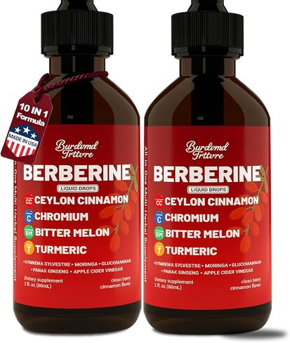 Berberine Drops with Ceylon Cinnamon Supplement, Berberine HCL, Chromium, Bitter Melon & Turmeric Liquid Drops for Immune Health & Metabolic Support, Fast Absorption - 4 fl oz in Saudi Arabia