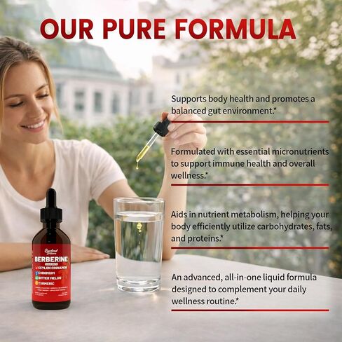 Berberine Drops with Ceylon Cinnamon Supplement, Berberine HCL, Chromium, Bitter Melon & Turmeric Liquid Drops for Immune Health & Metabolic Support, Fast Absorption - 4 fl oz in Saudi Arabia