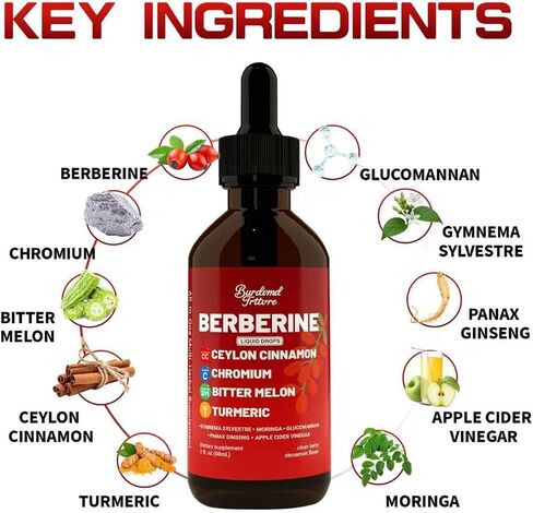 Berberine Drops with Ceylon Cinnamon Supplement, Berberine HCL, Chromium, Bitter Melon & Turmeric Liquid Drops for Immune Health & Metabolic Support, Fast Absorption - 4 fl oz in Saudi Arabia