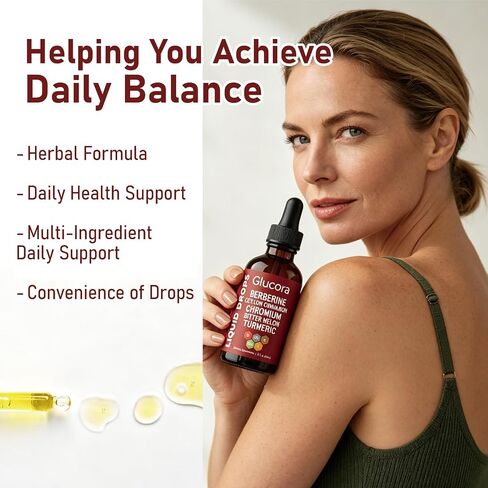 Glucora Berberina Liquida Gotas, Berberine Drops with Ceylon Cinnamon, Bitter Melon, Gymnema, Chromium, Turmeric, Ginger & Moringa for Daily Metabolic Wellness Support, Vegan Sugar-Free Drops, 2 fl oz in Saudi Arabia