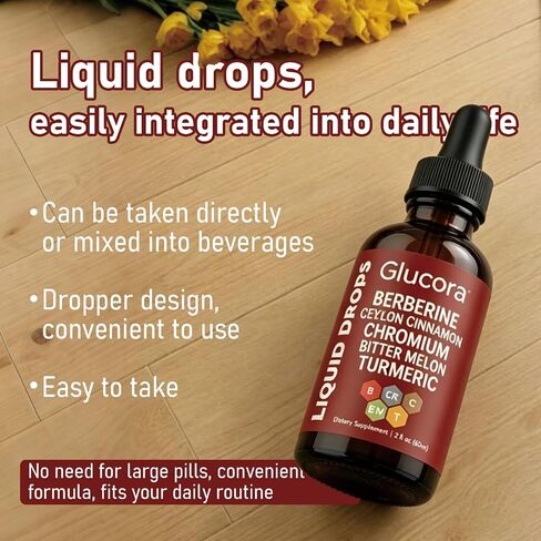 Glucora Berberina Liquida Gotas, Berberine Drops with Ceylon Cinnamon, Bitter Melon, Gymnema, Chromium, Turmeric, Ginger & Moringa for Daily Metabolic Wellness Support, Vegan Sugar-Free Drops, 2 fl oz in Saudi Arabia