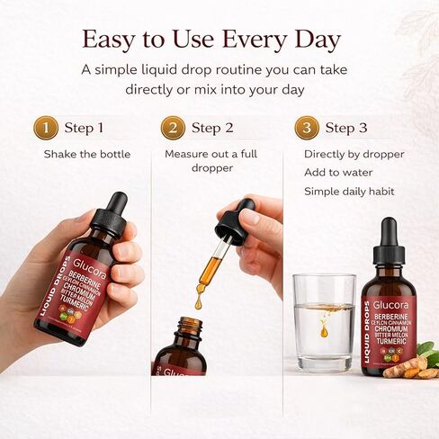 Glucora Berberina Liquida Gotas, Berberine Drops with Ceylon Cinnamon, Bitter Melon, Gymnema, Chromium, Turmeric, Ginger & Moringa for Daily Metabolic Wellness Support, Vegan Sugar-Free Drops, 2 fl oz in Saudi Arabia