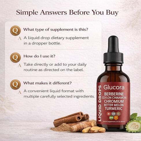 Glucora Berberina Liquida Gotas, Berberine Drops with Ceylon Cinnamon, Bitter Melon, Gymnema, Chromium, Turmeric, Ginger & Moringa for Daily Metabolic Wellness Support, Vegan Sugar-Free Drops, 2 fl oz in Saudi Arabia