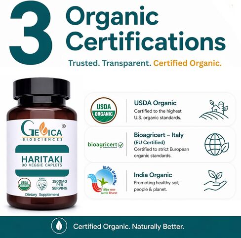 Haritaki – USDA Organic, 1500 mg per Serving, Terminalia Chebula Whole Fruit Powder, No Extract, NPOP & BioAgriCert Certified, 90 Caplets in Saudi Arabia
