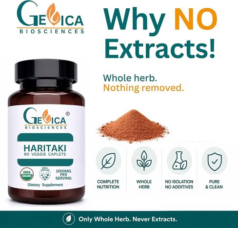 Haritaki – USDA Organic, 1500 mg per Serving, Terminalia Chebula Whole Fruit Powder, No Extract, NPOP & BioAgriCert Certified, 90 Caplets in Saudi Arabia