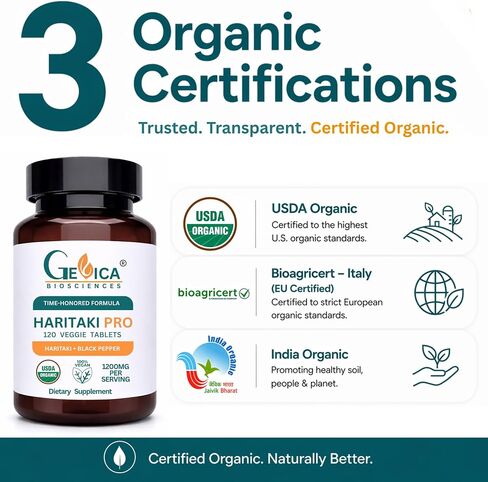 Haritaki Pro – USDA Organic Haritaki Supplement with Black Pepper, Whole Terminalia Chebula Fruit, No Extract, NPOP & BioAgriCert Certified, 120 Tablets in Saudi Arabia