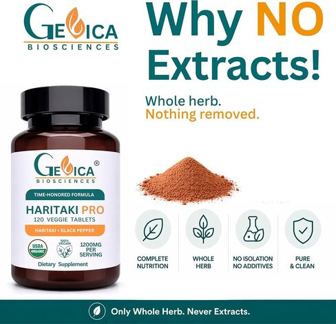 Haritaki Pro – USDA Organic Haritaki Supplement with Black Pepper, Whole Terminalia Chebula Fruit, No Extract, NPOP & BioAgriCert Certified, 120 Tablets in Saudi Arabia