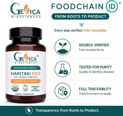 Haritaki Pro – USDA Organic Haritaki Supplement with Black Pepper, Whole Terminalia Chebula Fruit, No Extract, NPOP & BioAgriCert Certified, 120 Tablets in Saudi Arabia