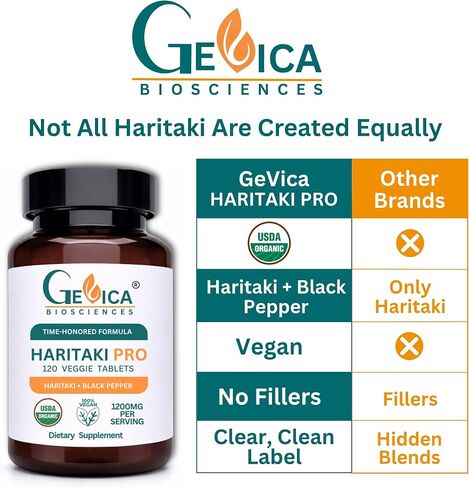 Haritaki Pro – USDA Organic Haritaki Supplement with Black Pepper, Whole Terminalia Chebula Fruit, No Extract, NPOP & BioAgriCert Certified, 120 Tablets in Saudi Arabia