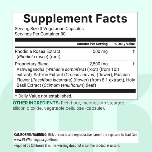 Micro Ingredients Rhodiola Rosea Supplement, 240 Vegetarian Capsules | Rhodiola Rosea Extract Powder with Ashwagandha, Saffron, Passion Flower & Holy Basil | Non-GMO, Gluten Free in Kuwait