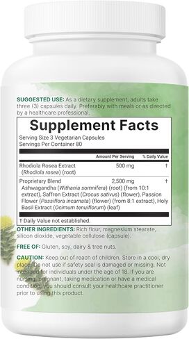 Micro Ingredients Rhodiola Rosea Supplement, 240 Vegetarian Capsules | Rhodiola Rosea Extract Powder with Ashwagandha, Saffron, Passion Flower & Holy Basil | Non-GMO, Gluten Free in Kuwait