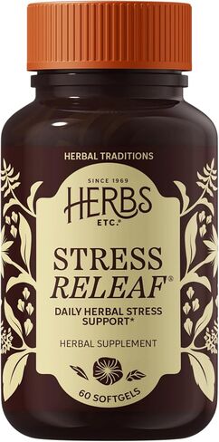 Herbs Etc. Stress ReLeaf Softgels - Herbal Supplement for Stress Support - Ashwagandha, Holy Basil & Passionflower - Soothing Relaxation Support - Gluten-Free & Organic - 60 Count (60 Servings) in Kuwait
