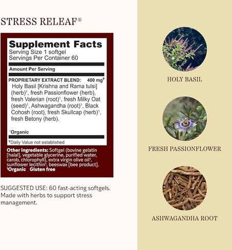 Herbs Etc. Stress ReLeaf Softgels - Herbal Supplement for Stress Support - Ashwagandha, Holy Basil & Passionflower - Soothing Relaxation Support - Gluten-Free & Organic - 60 Count (60 Servings) in Kuwait