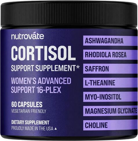 Cortisol Supplement for Women - Rhodiola Rosea, Ashwagandha, Saffron, L-Theanine, Magnesium Glycinate -Supports Sleep & Calm, Advanced Cortisol Reducer Support with Phosphatidylserine, Made in USA in Kuwait