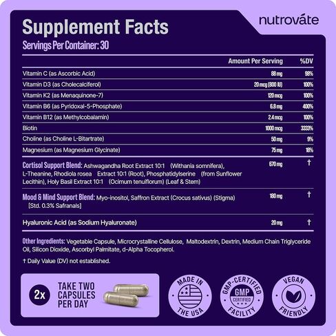 Cortisol Supplement for Women - Rhodiola Rosea, Ashwagandha, Saffron, L-Theanine, Magnesium Glycinate -Supports Sleep & Calm, Advanced Cortisol Reducer Support with Phosphatidylserine, Made in USA in Kuwait